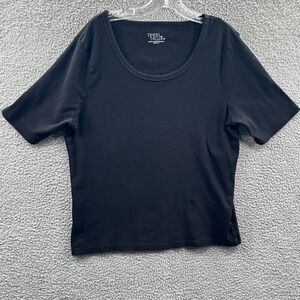 Womens Black Scoop Neck Tee XL Short Sleeve Stretch Everyday Essential Capsule
